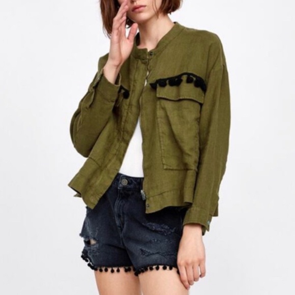 Zara linen Olive Green Women's Jacket medium - Picture 4 of 15